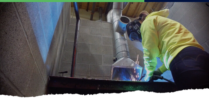 Welding in a sheet metal training center